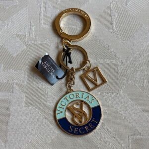 Victoria's Secret monogram Gold and Blue Key chain bag charm NWT
